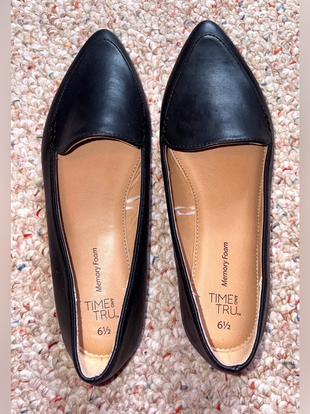 Time & Tru NWOT Pointed Toe Black Ballet Flat Shoes Size 6.5